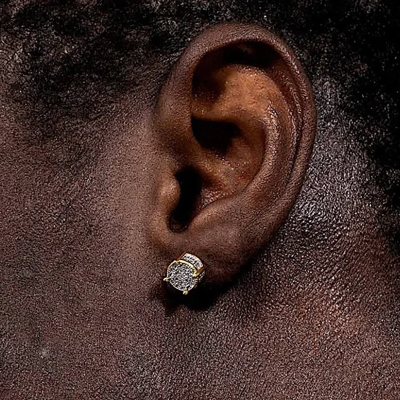 Gold Round Cut Moissanite Circle Shaped Pave Diamond Zircon Stud Earrings - Picture 8 of 9